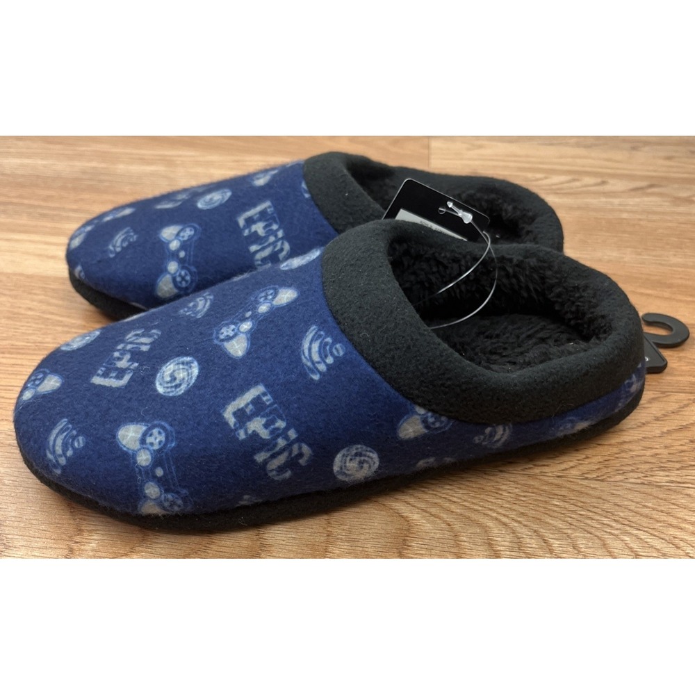Cuddl Duds Youth Boys Slippers Size Large (5-6) Blue/Black Plaid NEW